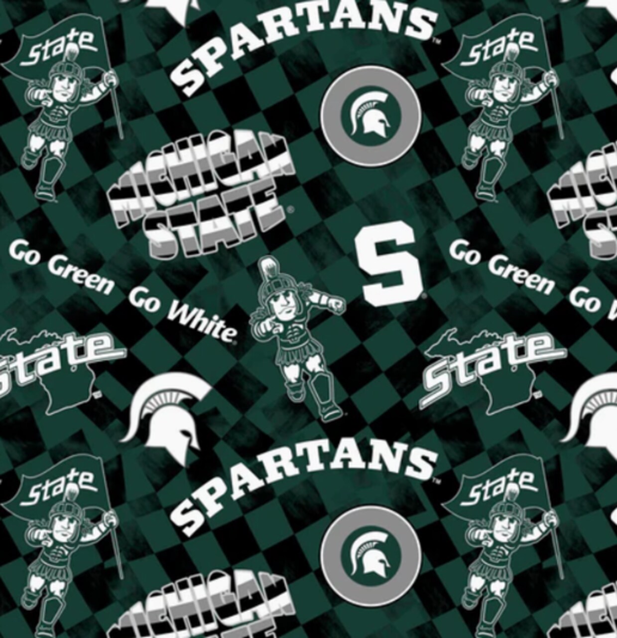 Licensed NCAA Michigan State University Check Allover Cotton Fabric by the Yard